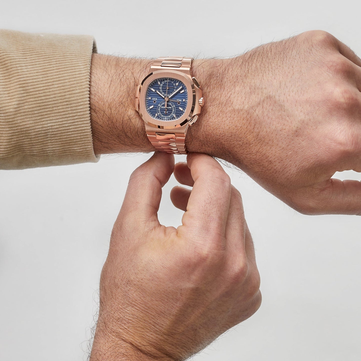 Patek Philippe Nautilus 3285 V3 – AAA+ 5990/1R-001 Travel Time Flyback Chronograph Rose Gold Blue Dial (2025)